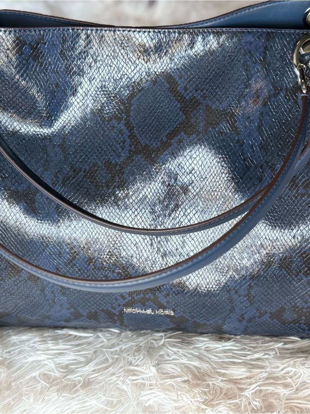 Michael Kors Navy Snake-Embossed Shoulder Tote